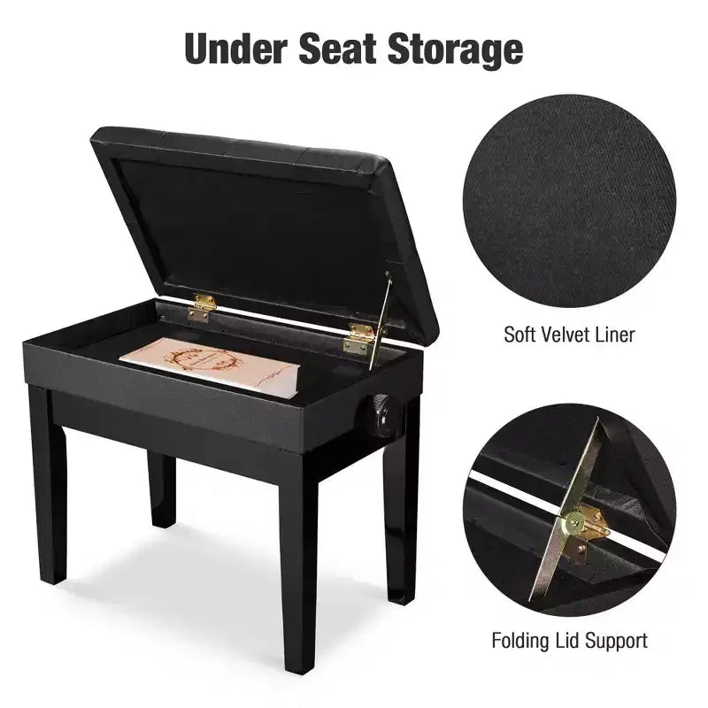 Yescom Piano Bench Pelle PU Contenitore Altezza Regolabile Sedile Imbottito Tastiera Nero