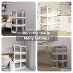 Confezione da 4 Contenitori Trasparenti Impilabili con 5 Sportelli Apribili e Ruote, Contenitori Pieghevoli in Plastica, Grandi Organizzatori per Armadi per Camere da Letto