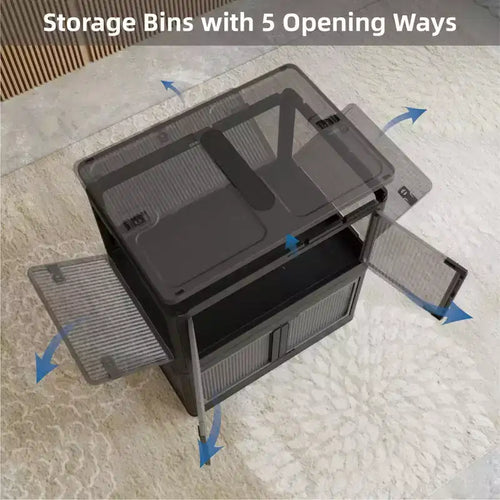 Confezione da 4 Contenitori Trasparenti Impilabili con 5 Sportelli Apribili e Ruote, Contenitori Pieghevoli in Plastica, Grandi Organizzatori per Armadi per Camere da Letto