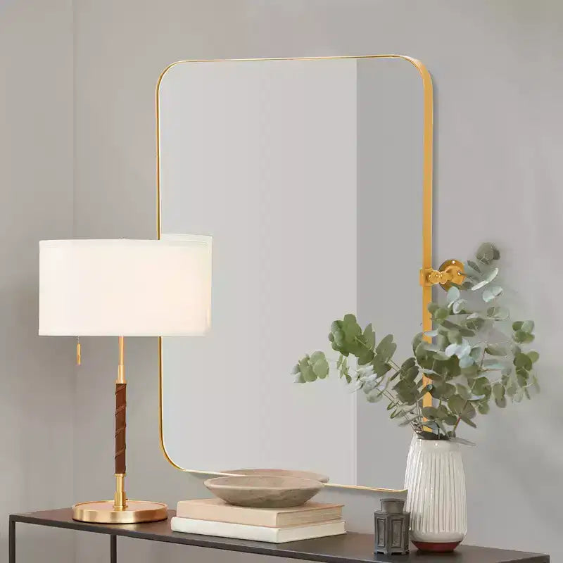 Specchio Rettangolare in Metallo Oro con Angoli Arrotondati 91x61x4 cm