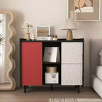 Credenza Nera con Ante Rosse - 2 Cassetti, 2 Vani Aperti, Mobile Contenitore Moderno