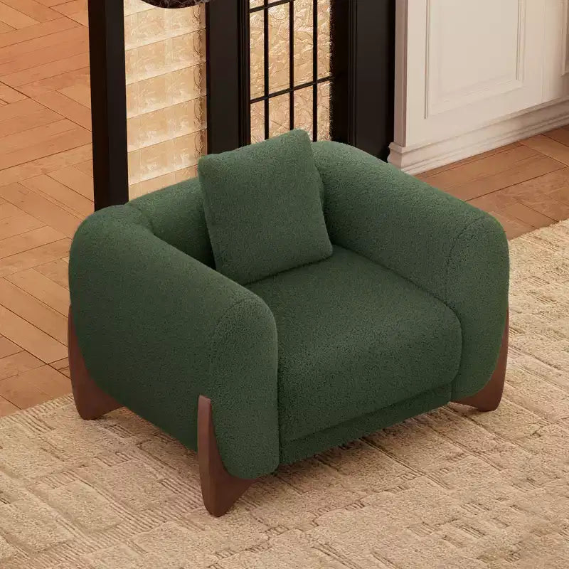 Divano e Poltrone in Tessuto Bouclé Moderno - 1 Divano e 2 Poltrone con Eleganti Gambe in Legno per Soggiorno o Ufficio - Morden Fort