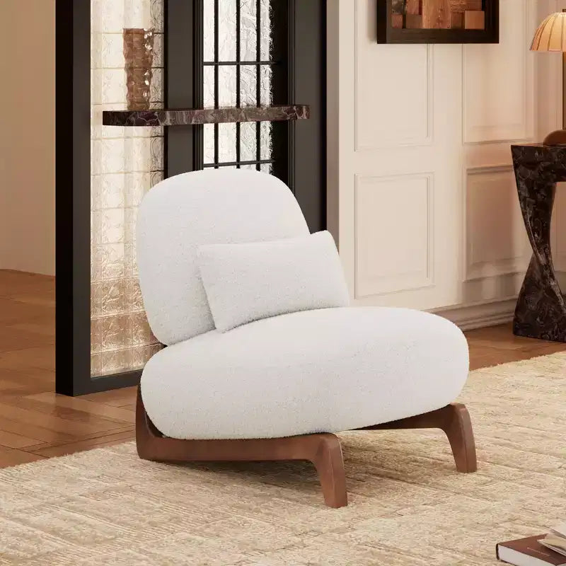 Divano e Poltrone in Tessuto Bouclé Moderno - 1 Divano e 2 Poltrone con Eleganti Gambe in Legno per Soggiorno o Ufficio - Morden Fort