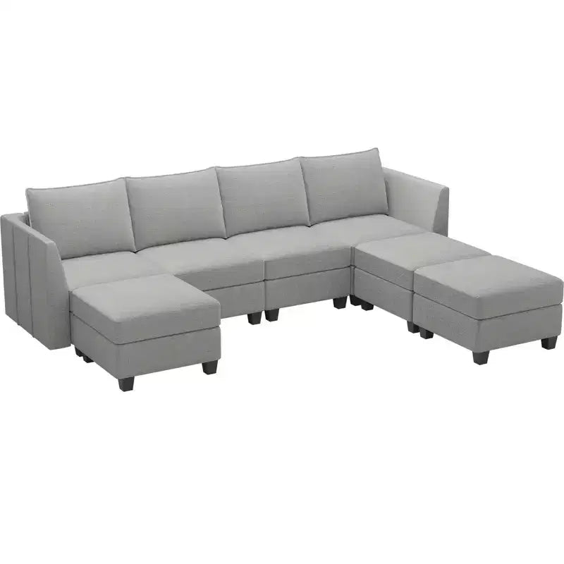 Divano componibile modulare Belffin, grande divano a U in ciniglia con contenitore, chaise longue a 7 posti per soggiorno