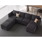 Divano componibile modulare Belffin, grande divano a U in ciniglia con contenitore, chaise longue a 7 posti per soggiorno