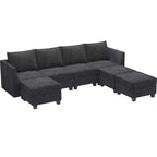 Divano componibile modulare Belffin, grande divano a U in ciniglia con contenitore, chaise longue a 7 posti per soggiorno