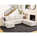 Divano componibile modulare Belffin, grande divano a U in ciniglia con contenitore, chaise longue a 7 posti per soggiorno