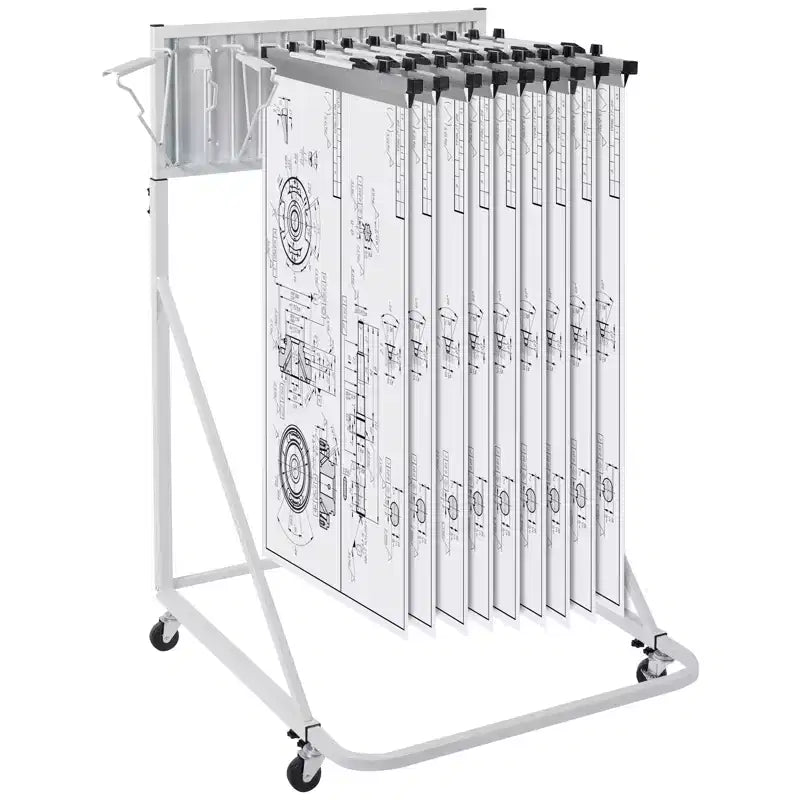 VEVOR Mobile Blueprint Storage Rack,Plan Holder with 12 Pivot Brackets,Mobile Blueprint Holder Adjustable Height & Length,(Rack Only Without Clamps)