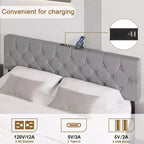 Struttura letto matrimoniale, piattaforma imbottita con testiera regolabile, rivestimento in tessuto di lino, porte USB, nessuna necessità di rete a molle, facile montaggio, grigio chiaro