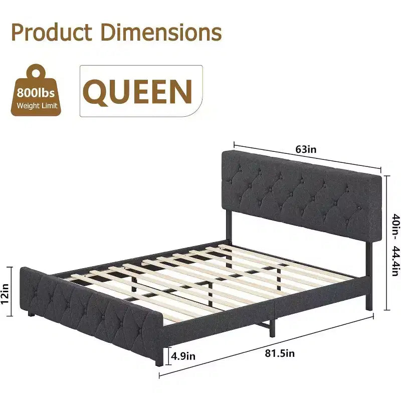 Struttura letto matrimoniale, piattaforma imbottita con testiera regolabile, rivestimento in tessuto di lino, porte USB, nessuna necessità di rete a molle, facile montaggio, grigio chiaro