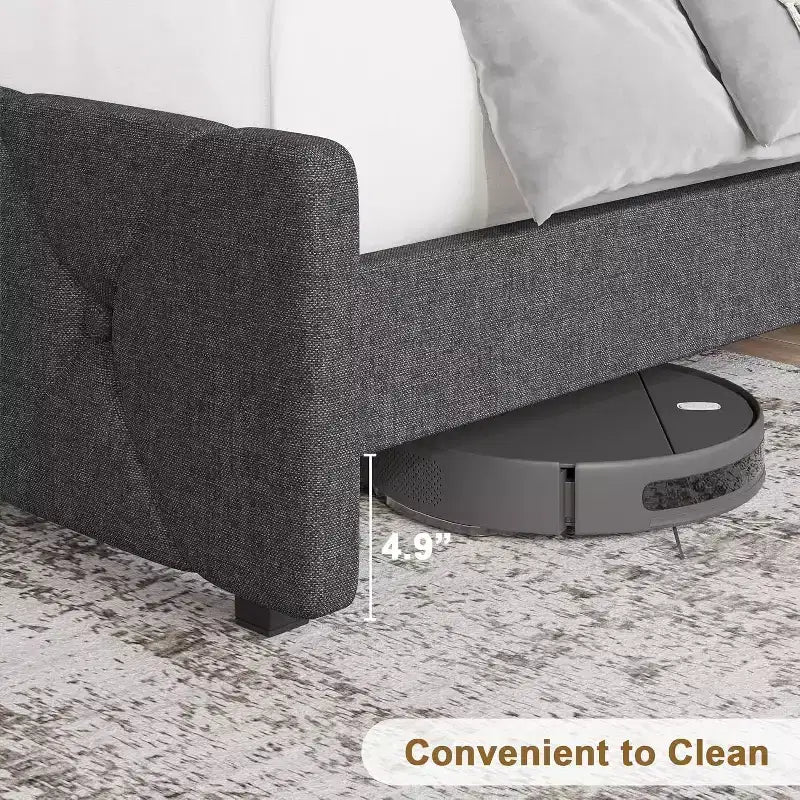 Struttura letto matrimoniale, piattaforma imbottita con testiera regolabile, rivestimento in tessuto di lino, porte USB, nessuna necessità di rete a molle, facile montaggio, grigio chiaro