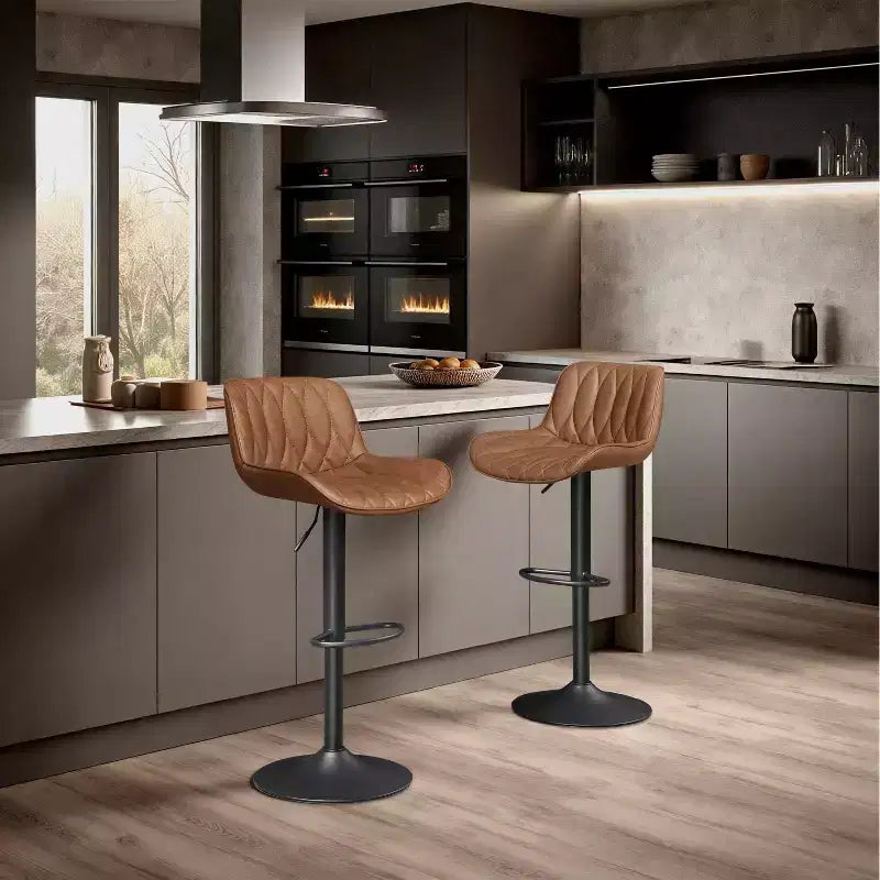 Art Leon, set di 2 sgabelli da bar girevoli e regolabili in altezza in similpelle, stile moderno di metà secolo