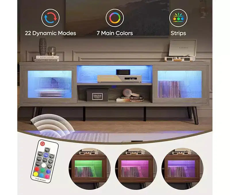 Mobile TV Bestier Modern da 63 pollici con luci LED per TV fino a 70 pollici, Console Multimediale con Gestione Cavi