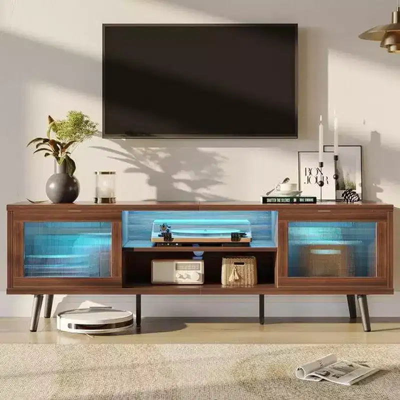 Mobile TV Bestier Modern da 63 pollici con luci LED per TV fino a 70 pollici, Console Multimediale con Gestione Cavi