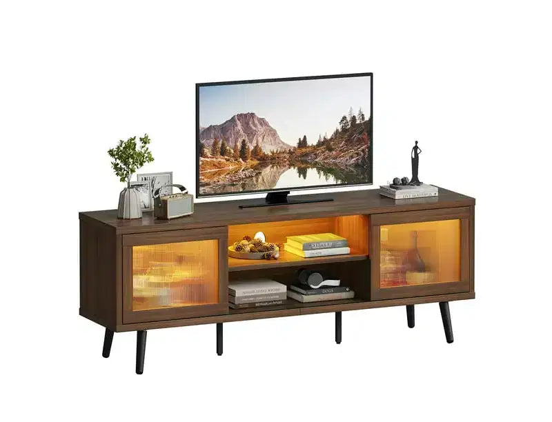 Mobile TV Bestier Modern da 63 pollici con luci LED per TV fino a 70 pollici, Console Multimediale con Gestione Cavi