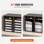 VEVOR Organizzatori per Documenti, 12 Scomparti per Ufficio con Ripiani Regolabili, Classificatore in Legno 51,8x30,5x40,9 cm, Certificato EPA