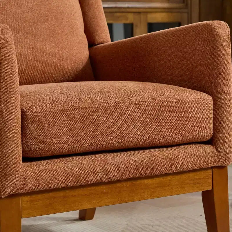 Poltroncina Okak Modern con rivestimento confortevole 1 pz, elegante divano singolo in legno massello con schienale alto per soggiorno, camera da letto, sala lettura