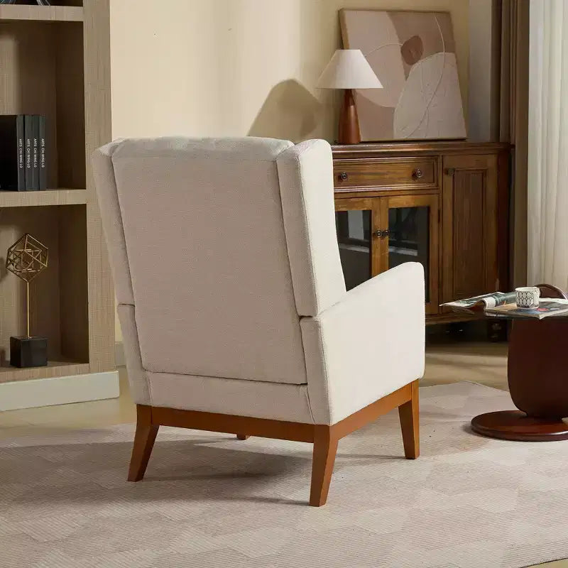 Poltroncina Okak Modern con rivestimento confortevole 1 pz, elegante divano singolo in legno massello con schienale alto per soggiorno, camera da letto, sala lettura