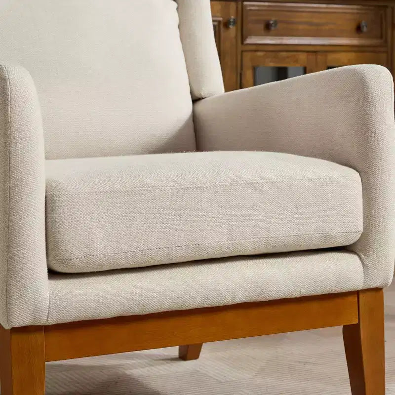 Poltroncina Okak Modern con rivestimento confortevole 1 pz, elegante divano singolo in legno massello con schienale alto per soggiorno, camera da letto, sala lettura