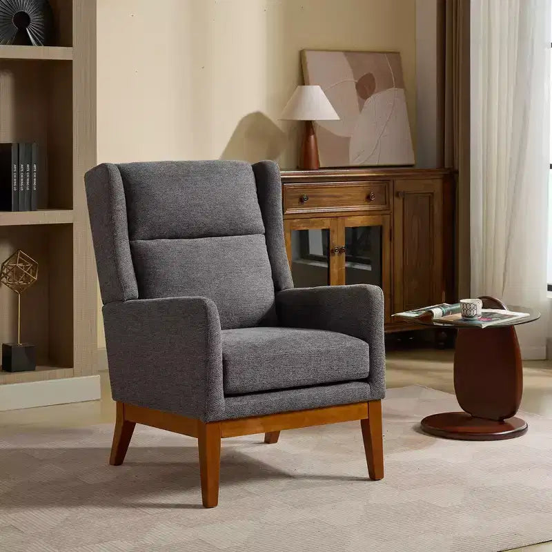 Poltroncina Okak Modern con rivestimento confortevole 1 pz, elegante divano singolo in legno massello con schienale alto per soggiorno, camera da letto, sala lettura