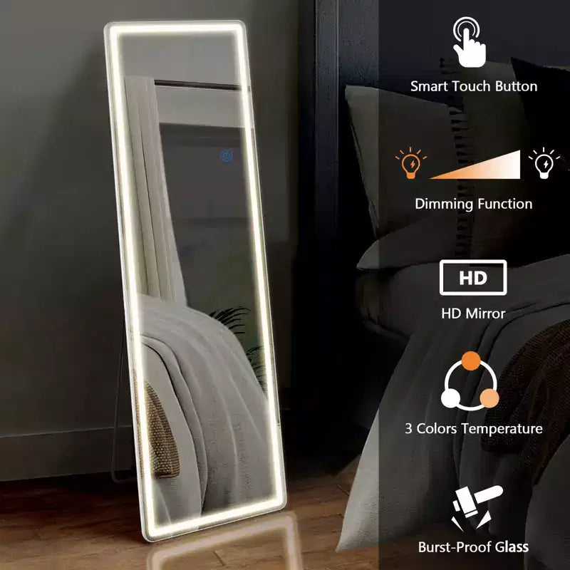 Specchio per trucco a LED regolabile 64x21 pollici, specchio da bagno illuminato con luminosità dimmerabile, bianco