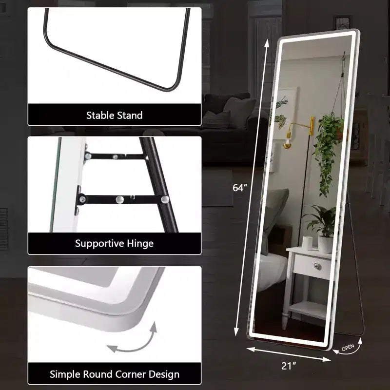 Specchio per trucco a LED regolabile 64x21 pollici, specchio da bagno illuminato con luminosità dimmerabile, bianco