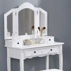 Okak Vanity Table and Chair Set, Wooden Makeup Vanity Desk & Stool Set for Bedroom & Living Room, White