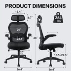 Sedia da ufficio ergonomica in rete con poggiatesta, supporto lombare e braccioli ribaltabili