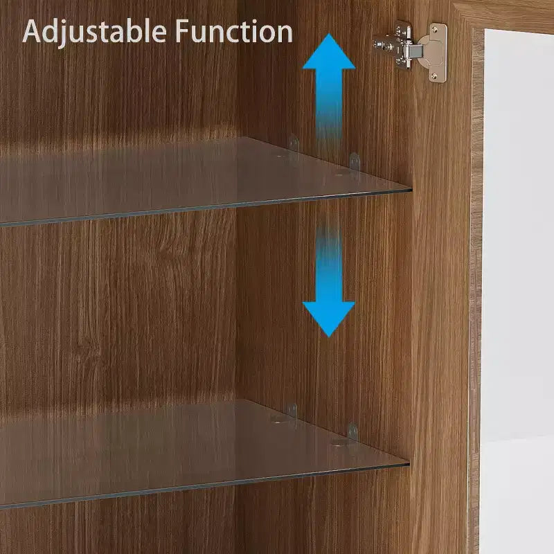 Mobiletto in Legno, Organizzatore Contenitore con Ripiani Regolabili e Ante in Vetro per Cucina Camera da Letto Ingresso Soggiorno Sala da Pranzo