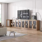 Mobiletto in Legno, Organizzatore Contenitore con Ripiani Regolabili e Ante in Vetro per Cucina Camera da Letto Ingresso Soggiorno Sala da Pranzo