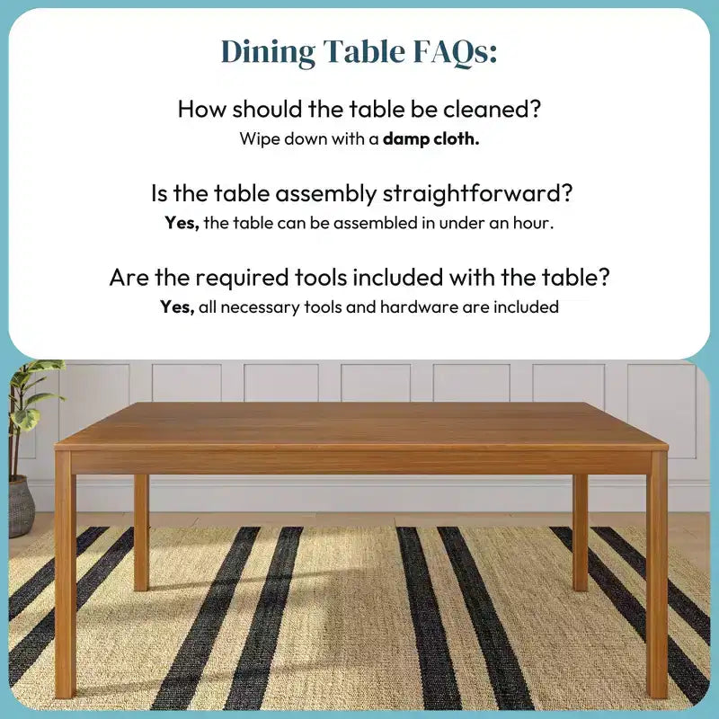 Now Furniture 72 Tavolo da pranzo in legno per 6 persone, Tavolo da cucina rettangolare