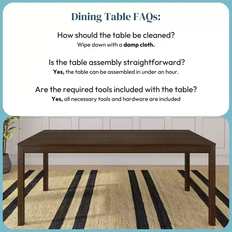 Now Furniture 72 Tavolo da pranzo in legno per 6 persone, Tavolo da cucina rettangolare