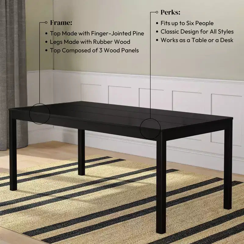 Now Furniture 72 Tavolo da pranzo in legno per 6 persone, Tavolo da cucina rettangolare