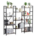 VEVOR Triple Metal Bookshelf, 11-Tier Industrial Bookshelf, Large Rustic Vintage Storage Bookcase with Open Shelves, Freestanding Display Shelving