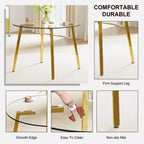 Tavolo circolare in vetro temperato trasparente in stile moderno minimalista, piano in vetro temperato, gambe in metallo dorato