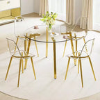 Tavolo circolare in vetro temperato trasparente in stile moderno minimalista, piano in vetro temperato, gambe in metallo dorato