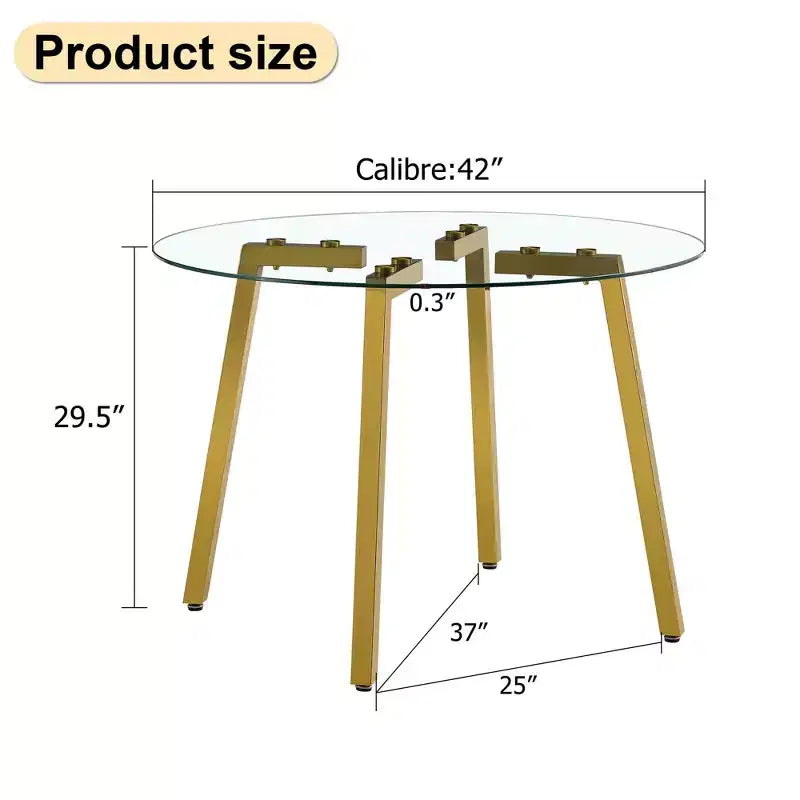 Tavolo circolare in vetro temperato trasparente in stile moderno minimalista, piano in vetro temperato, gambe in metallo dorato
