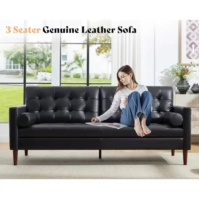Divano moderno in vera pelle AMERLIFE Mid-Century, comodo divano per il soggiorno
