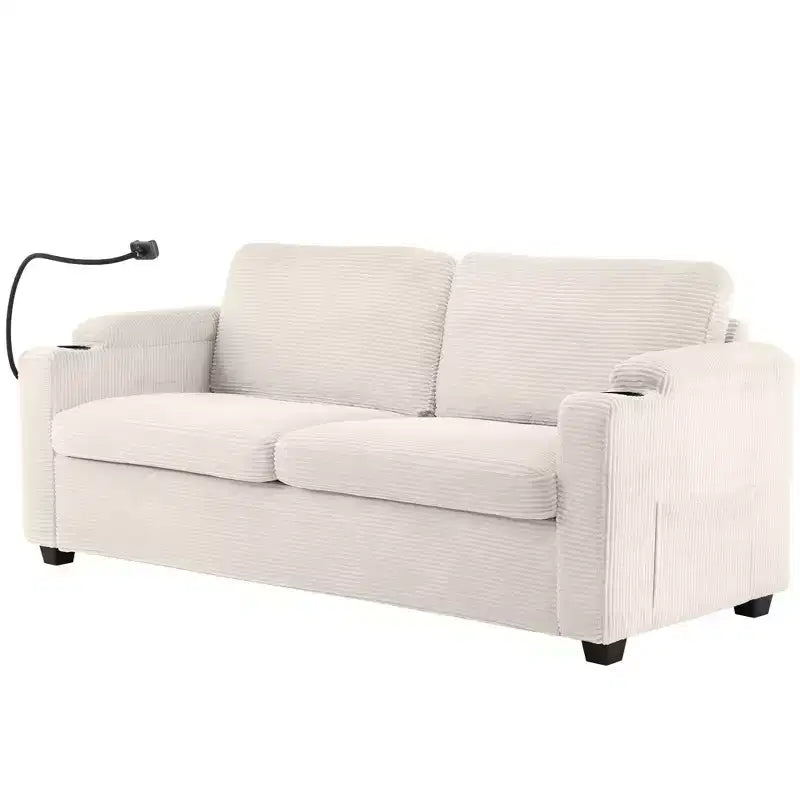 Divanetto trasformabile in velluto a coste Whisen 72.8 con materasso, porte USB e contenitore