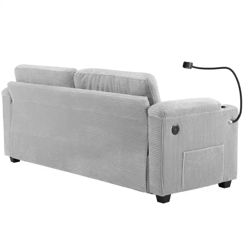 Divanetto trasformabile in velluto a coste Whisen 72.8 con materasso, porte USB e contenitore