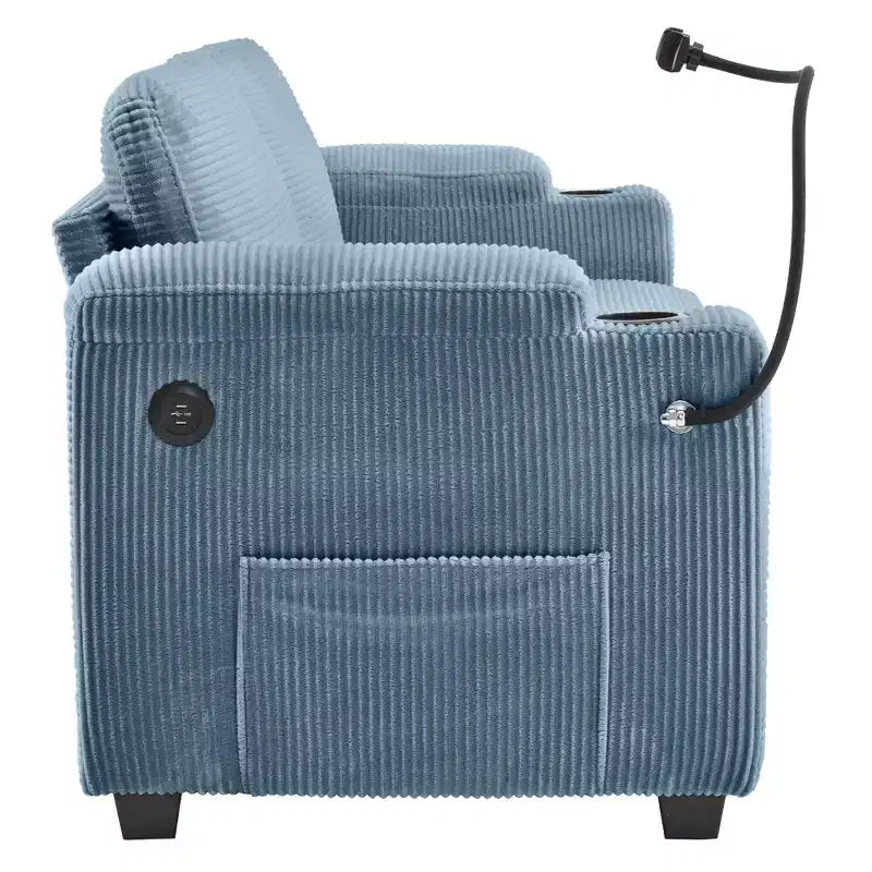 Divanetto trasformabile in velluto a coste Whisen 72.8 con materasso, porte USB e contenitore
