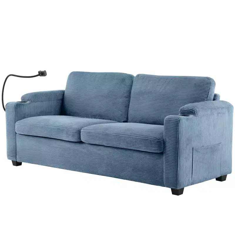 Divanetto trasformabile in velluto a coste Whisen 72.8 con materasso, porte USB e contenitore