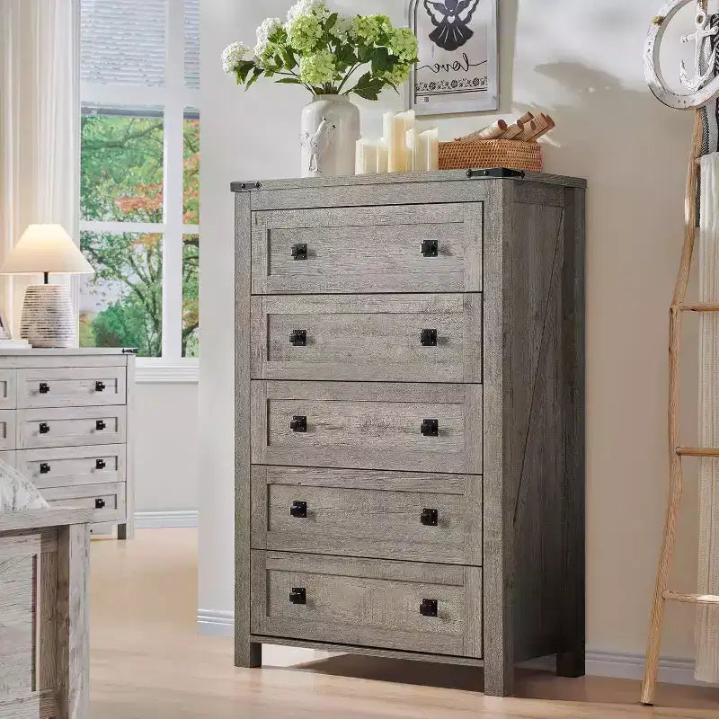 Comò per camera da letto, cassettiera ampia in legno rustico stile fattoria, organizer con cassetti per camera da letto, soggiorno, corridoio