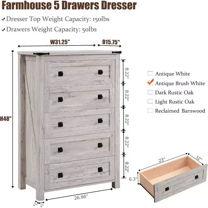 Comò per camera da letto, cassettiera ampia in legno rustico stile fattoria, organizer con cassetti per camera da letto, soggiorno, corridoio