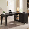 Lantine 57-Inch L-Shaped Computer Desk with Storage Cabinet for Home Office