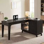 Lantine 57-Inch L-Shaped Computer Desk with Storage Cabinet for Home Office