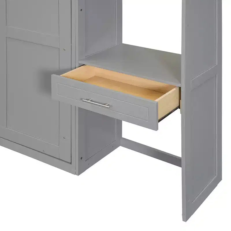 Letto a scomparsa matrimoniale Whisen con armadietto superiore, mensole, letto pieghevole salvaspazio con luce e USB
