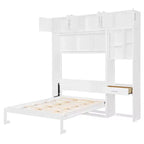 Letto a scomparsa matrimoniale Whisen con armadietto superiore, mensole, letto pieghevole salvaspazio con luce e USB