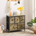 Cassettiera in legno VECELO a 5 cassetti, comodino/tavolino per soggiorno o camera da letto, maniglia a strappo, grigio