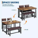 Set da pranzo in legno per 4 persone con panca e 2 sedie imbottite, ideale per piccoli spazi, appartamenti e case, facile da montare